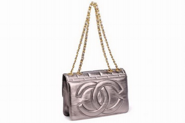 7A Replica Chanel CC Logo Lambskin Leather Flap Bags 002 Silver Grey